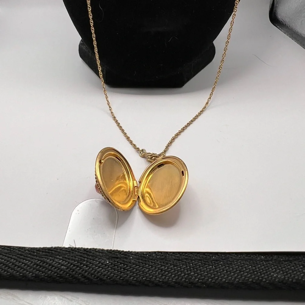Vintage 1928 Pink Rose Locket on a gold tone chain - Picture 11 of 12
